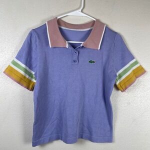 Lavender Knit Polo Short Sleeve Retro Colorblock Striped Sweater Top